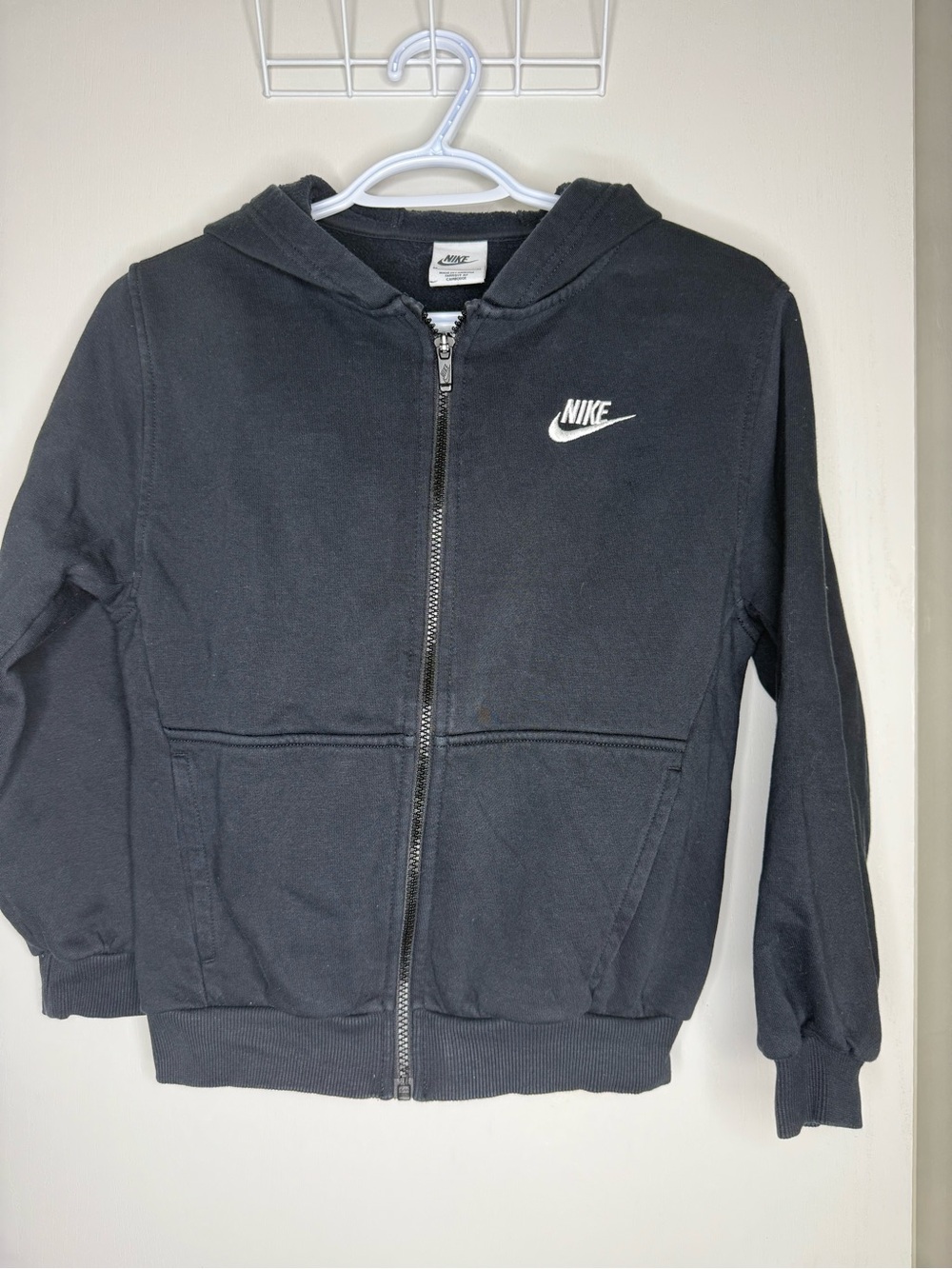 Nike Kids Black Full-Zip Hoodie with White Logo Medium